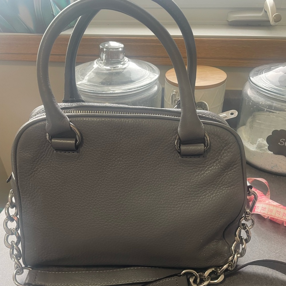 Classic Gray Leather Satchel Handbag